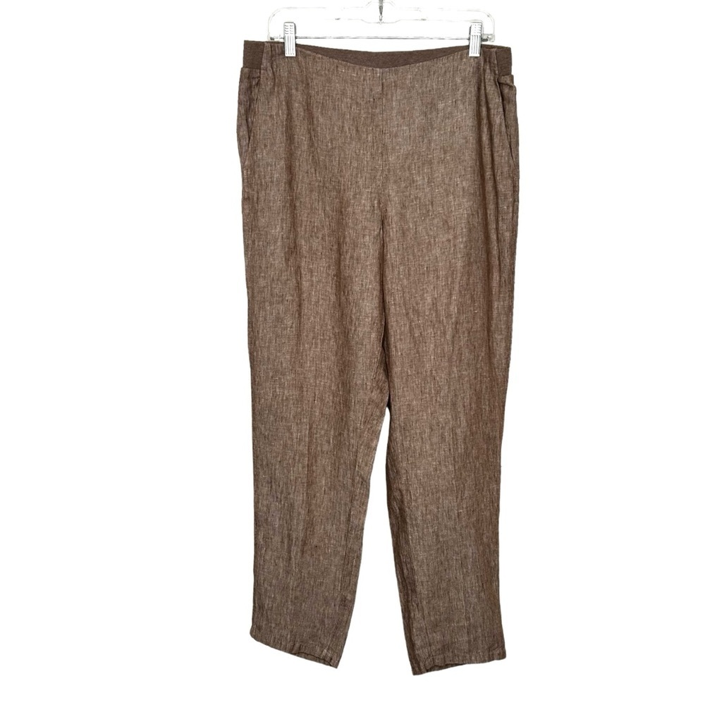 J. Jill Love Linen Brown 100% Linen Wide Leg Pull On Elastic Waist Pants Sz M